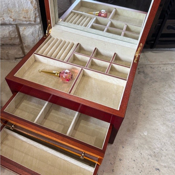 Luxury Wooden Jewelry Box with Mirror – 3-Tier Jewelry Organizer Chest - Picture 2 of 13